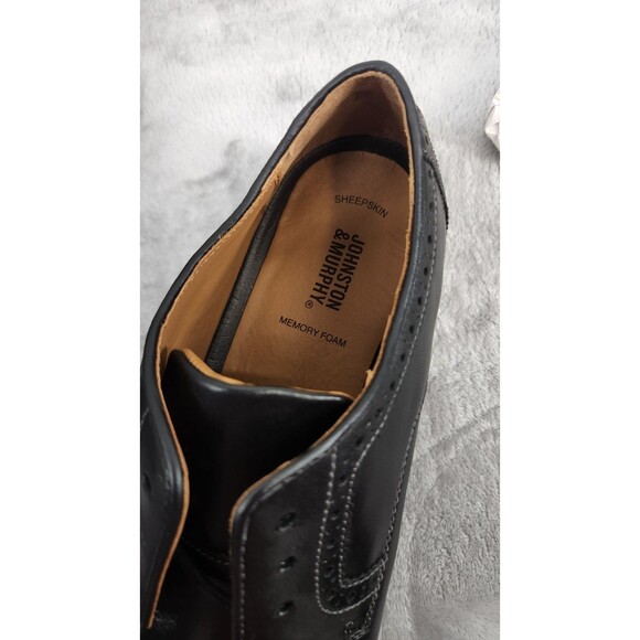 Johnston & Murphy Mens 10.5 Black Pain Toe Leather Oxford Shoes NWOB